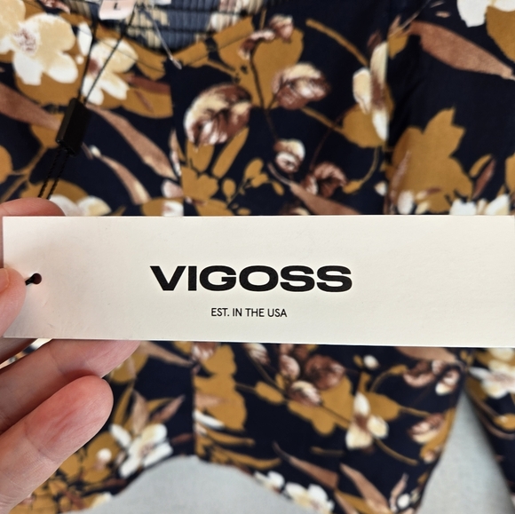 Vigoss Womens Summer Crop Top Long Sleeve Smoked Cuffs Side Zip Floral Browns - Picture 8 of 14